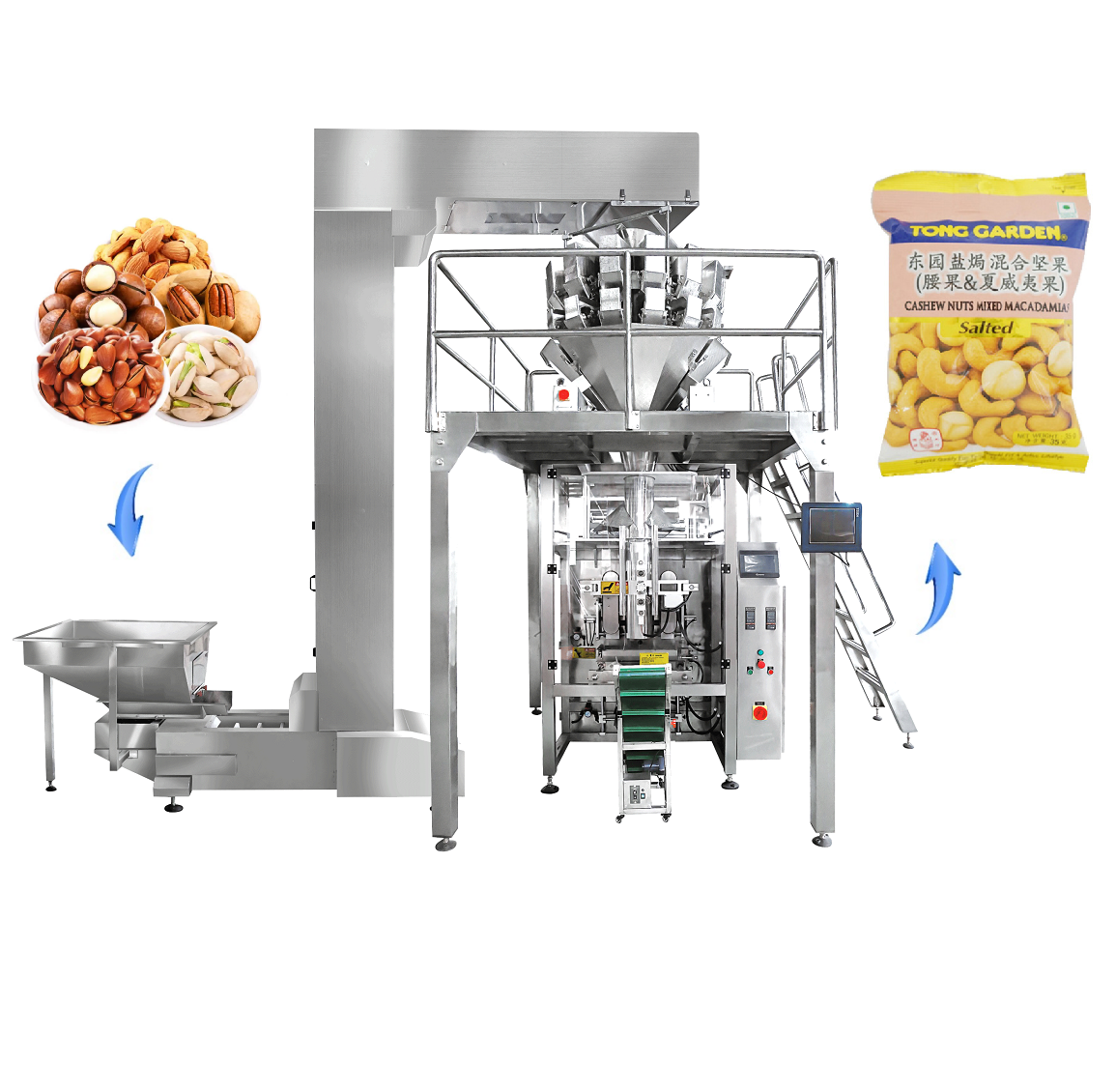 Candy Sugar Popcorn Corn Flakes Chocolate Pieces Full Automatic VFFS Wrapping Packing Machine