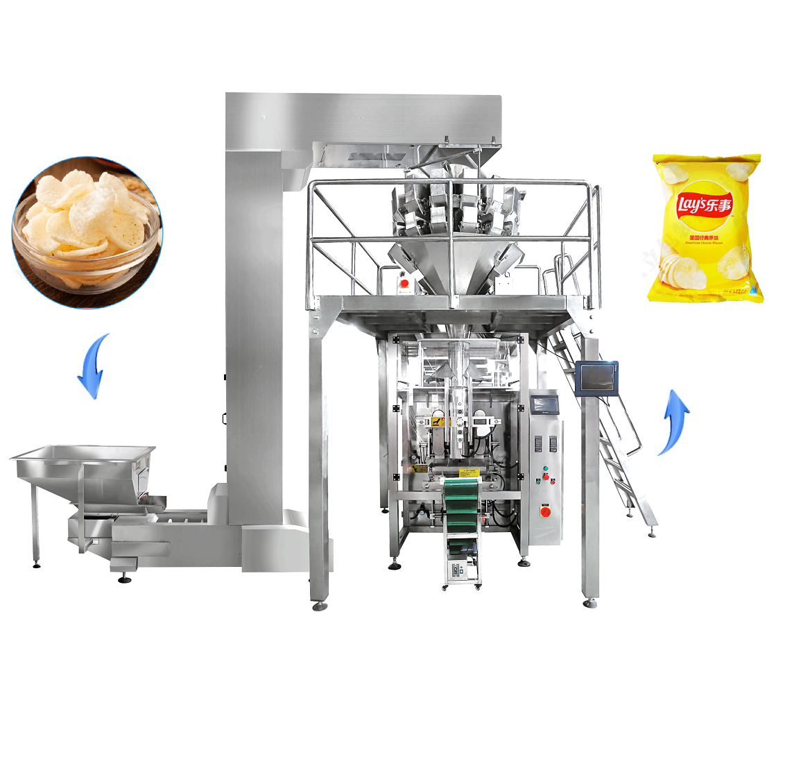 Hot Sale Advanced Automatic Multi Head Weigher Snack Food Vffs Packing Machine with Metal Detector